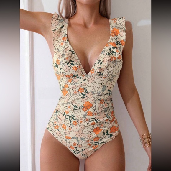 Posh Chronicles Other - New to Posh C ✨| Floral Print Ruffle Trim One Piece Swimsuit